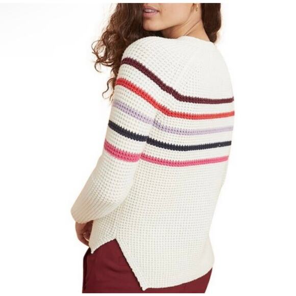 Marine Layer Cream Multi Stripe Waffle Knit Sweater Size Small - Picture 2 of 10